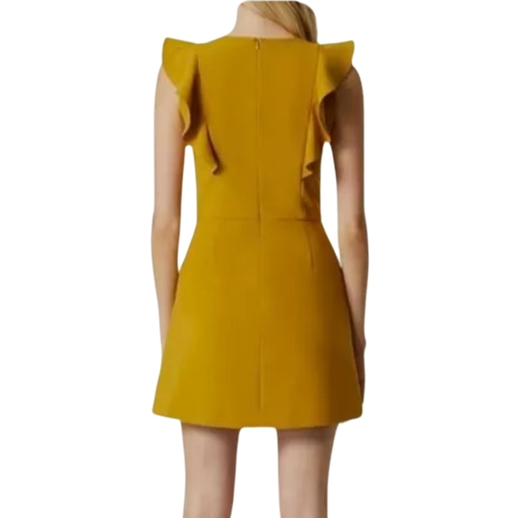NWT French Connection Yellow Whisper V-neck Ruffled A-Line Mini Dress Size 4 - Picture 3 of 13